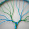 blue and green wire is delicately curved and twisted creating a balanced look